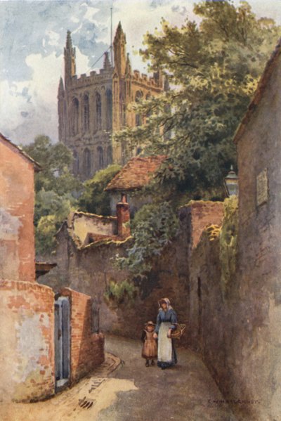 Gwynne Street fra stedet for Nell Gwynnes fødested (farve litho) af Ernest William Haslehust