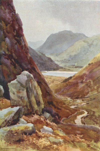 Kirkstone Pass og Brothers Water (farve litho) af Ernest William Haslehust