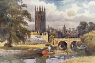 Magdalen College fra Cherwell (farve litho) af Ernest William Haslehust