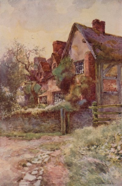 Mary Ardens hus, Stratford-on-Avon (farve litho) af Ernest William Haslehust