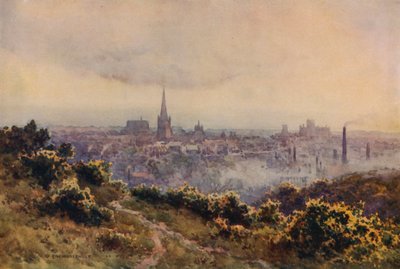 Norwich fra Mousehold Heath (farve litho) af Ernest William Haslehust