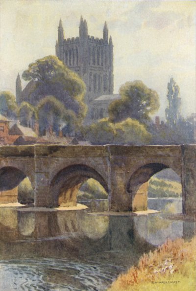 Old Wye Bridge (farve litho) af Ernest William Haslehust
