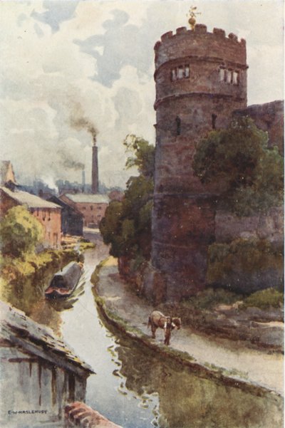 Phoenix Tower og Canal (farve litho) af Ernest William Haslehust