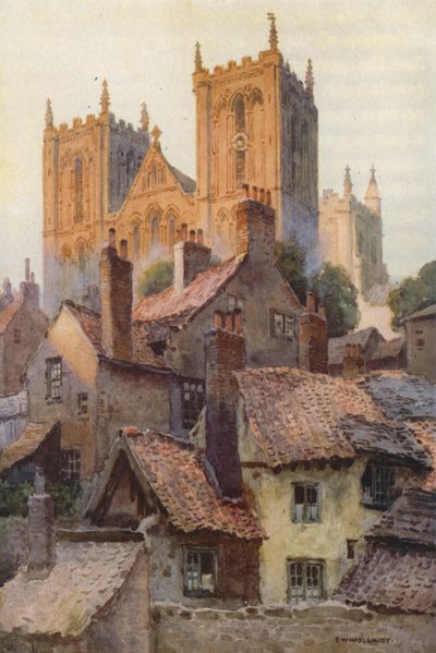 Ripon: Ministeren fra den gamle bydel (farve litho) af Ernest William Haslehust