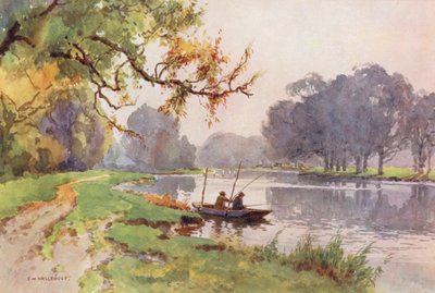 Themsen: Over slusen, Weybridge (farvelitografi) af Ernest William Haslehust