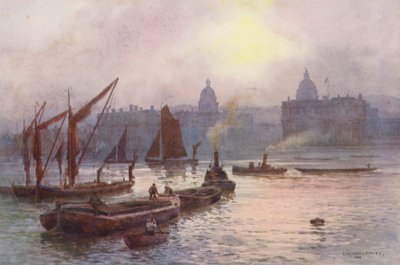 Themsen: Greenwich (farvelitografi) af Ernest William Haslehust