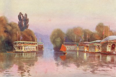 Themsen: Husbåde ved Henley (farvelitografi) af Ernest William Haslehust