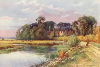Themsen: Kelmscott (farvelitografi) af Ernest William Haslehust