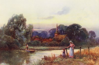 Themsen: Moulsford Ferry (farvelitografi) af Ernest William Haslehust