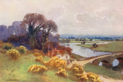 Themsen: Shillingford Bridge (farvelitografi) af Ernest William Haslehust