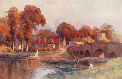 Themsen: Sonning Bridge (farvelitografi) af Ernest William Haslehust