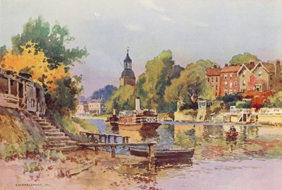 Themsen: Sunbury (farvelitografi) af Ernest William Haslehust