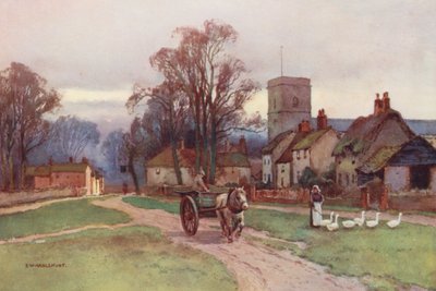 Themsen: Sutton Courtney Village (farvelitografi) af Ernest William Haslehust