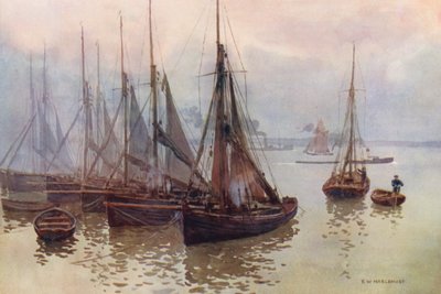Themsen: Rejeflåden, Gravesend (farvelitografi) af Ernest William Haslehust