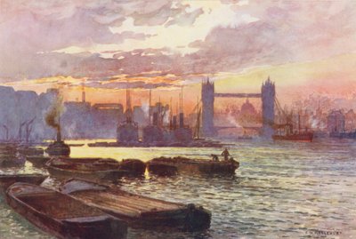 Themsen: Tower Bridge (farvelitografi) af Ernest William Haslehust