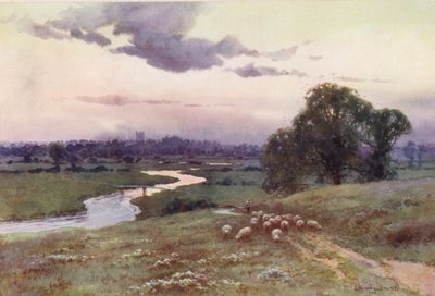 Themsen: Udsigt fra Eisey Hill (farvelitografi) af Ernest William Haslehust