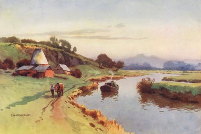Themsen: Udsigt fra Sutton Bridge (farvelitografi) af Ernest William Haslehust