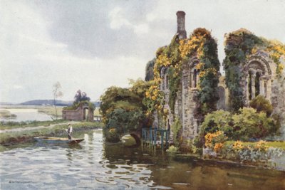 Ruinerne af Norman House, Christchurch (farve litho) af Ernest William Haslehust