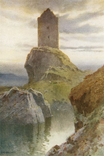 Smailholm Tower (farve litho) af Ernest William Haslehust