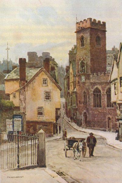 St. Mary Steps (farve litho) af Ernest William Haslehust