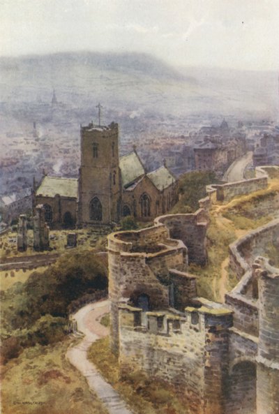 Mariakirken fra slottets mure (farve litho) af Ernest William Haslehust