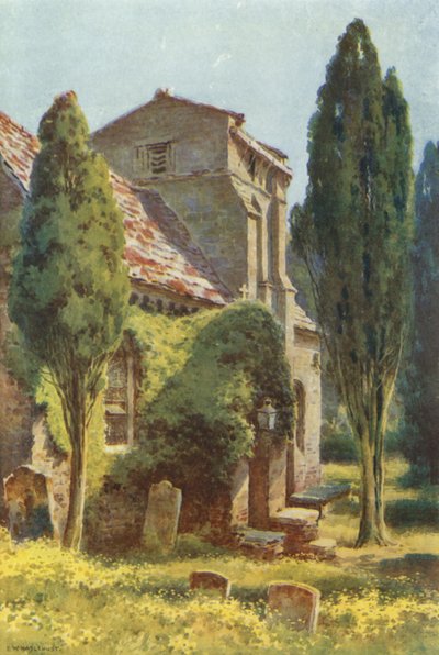 Studland Kirke (farve litho) af Ernest William Haslehust