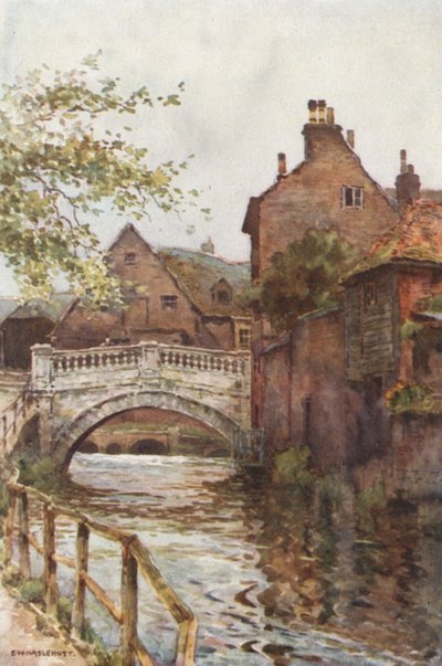 Bybroen (farve litho) af Ernest William Haslehust