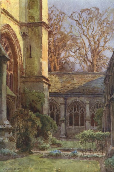 The Cloisters, Winchester College (farve litho) af Ernest William Haslehust