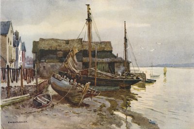 The Exe at Topsham (farve litho) af Ernest William Haslehust