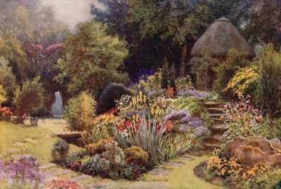 Den japanske have, Rufford Abbey (farve litho) af Ernest William Haslehust