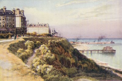 The Leas, Folkestone (farve litho) af Ernest William Haslehust