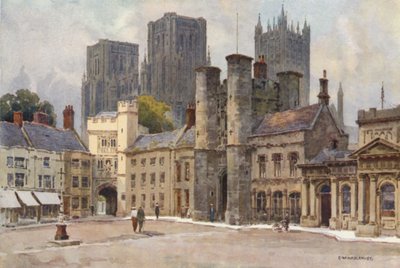 The Market Place, Wells (farve litho) af Ernest William Haslehust