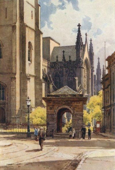 The Old Well House og Parish Church, Leamington (farve litho) af Ernest William Haslehust