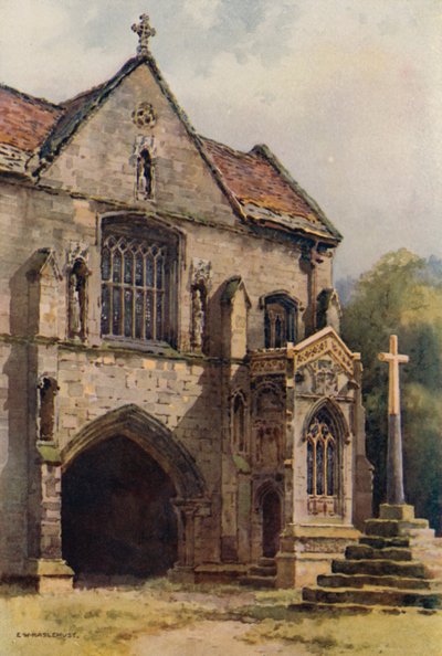 The Priory Gateway, Worksop (farve litho) af Ernest William Haslehust