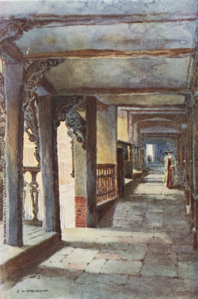 The Rows, Watergate Street (farve litho) af Ernest William Haslehust