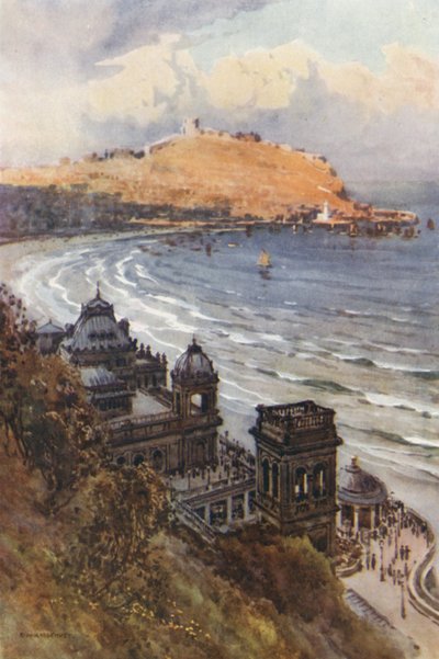 The Spa og South Bay (farve litho) af Ernest William Haslehust