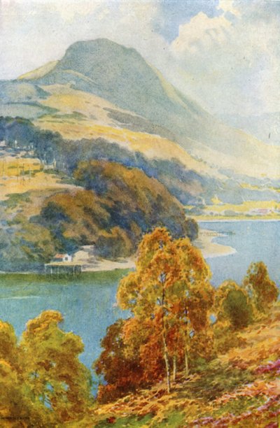 The Straits of Balmaha fra Inch Cailleach (farve litho) af Ernest William Haslehust