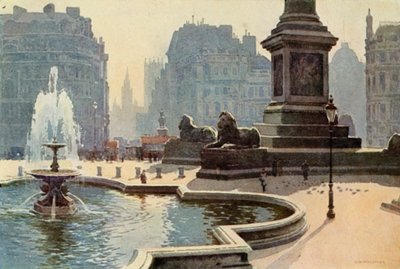 Trafalgar Square (farve litho) af Ernest William Haslehust