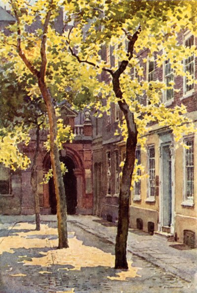 Garderobeplads, Blackfriars (farve litho) af Ernest William Haslehust