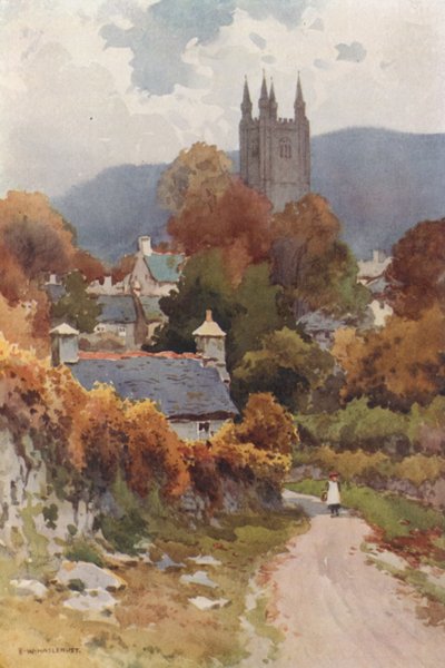 Widecombe on the Moor (farve litho) af Ernest William Haslehust