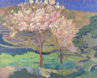 Træer i blomst med terrasser af Ernest Yarrow Jones