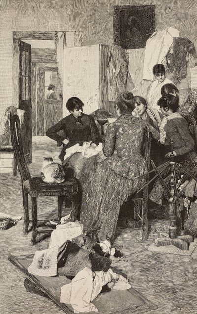 El me dise la so rossa, kvinde læser brev, fra maleri af Giacomo Favretto, gravering af Ernesto Mancastropa fra L