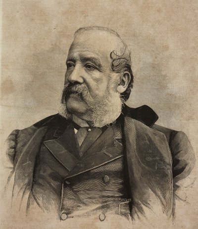 Portræt af Gerolamo Induno (1825-1890), italiensk maler, gravering af Ernesto Mancastropa fra fotografi af Guigoni og Bossi, fra L