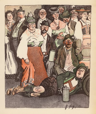 Illustration til Berliner Balle von Rideamus (farvelitografi) af Ernst (after) Heilemann