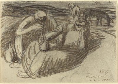 Italienske Bønder med Vinflasker af Ernst Barlach