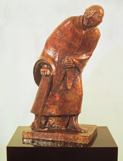 Gammel kvinde med en spadserstok, 1913 (bronze) af Ernst Barlach
