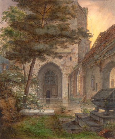 En portal til en kirke, første halvdel af 1800-tallet. af Ernst Ferdinand Oehme
