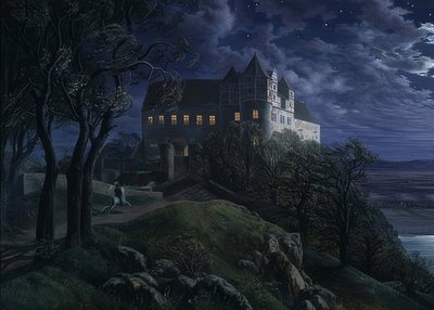 Scharfenberg Slot om natten. 1827 af Ernst Ferdinand Oehme