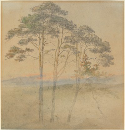 Fyrretræer i en morgentåge af Ernst Ferdinand Oehme