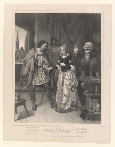 Mand beder om en kvindes hånd Goldschmieds Töchterlein (titel på objekt) Guldsmedens datter (serietitel) af Ernst Friedrich Oldermann